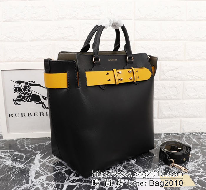 BURBERRY巴寶莉 大號 雙色皮革 敞口式托特包款「The Belt 貝爾特包「Burberry」字母壓花徽標 可手提斜背  Bhq1105